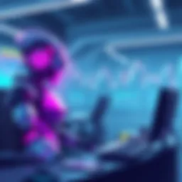 A digital illustration showing autonomous trading agents analyzing cryptocurrency charts in a futuristic office setting.