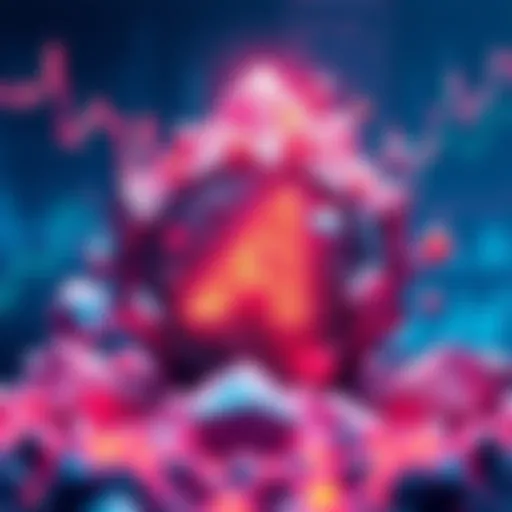 A digital representation of Avalanche symbolizing its influence on global finance, with blockchain elements and a financial chart background.