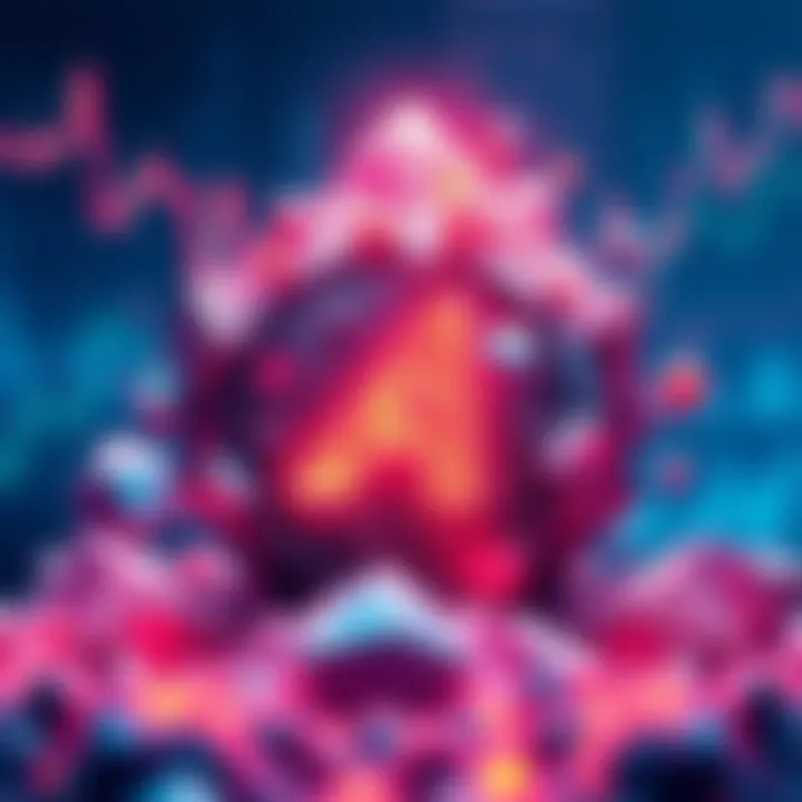 A digital representation of Avalanche symbolizing its influence on global finance, with blockchain elements and a financial chart background.