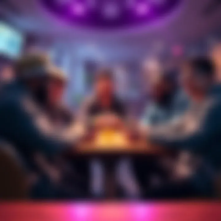 A group of average cryptobros sitting around a table, laughing and joking about cryptocurrency trends.