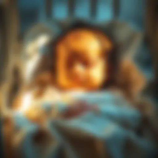 A peaceful 5-month-old baby sleeping in a crib during the afternoon light, with a soft blanket covering them.