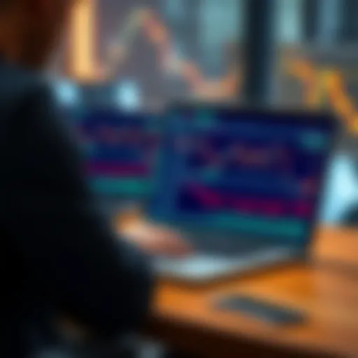 Backtesting Trades A trader analyzing backtesting results on a laptop with charts and graphs displayed, showing different trade outcomes.