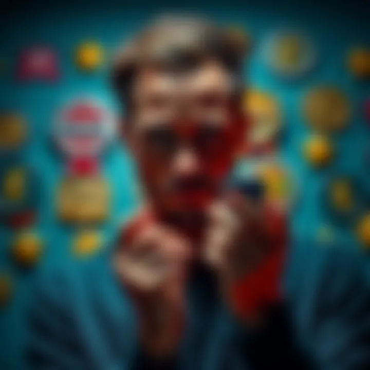 Individual analyzing the effects of badges on performance and earnings while surrounded by tier levels and bonuses