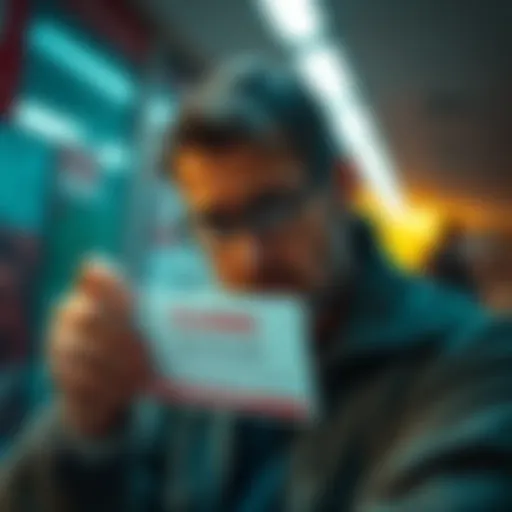A concerned Spanish resident looks at a closed bank account notification, symbolizing the challenges faced with neobanks.
