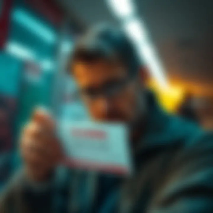 A concerned Spanish resident looks at a closed bank account notification, symbolizing the challenges faced with neobanks.