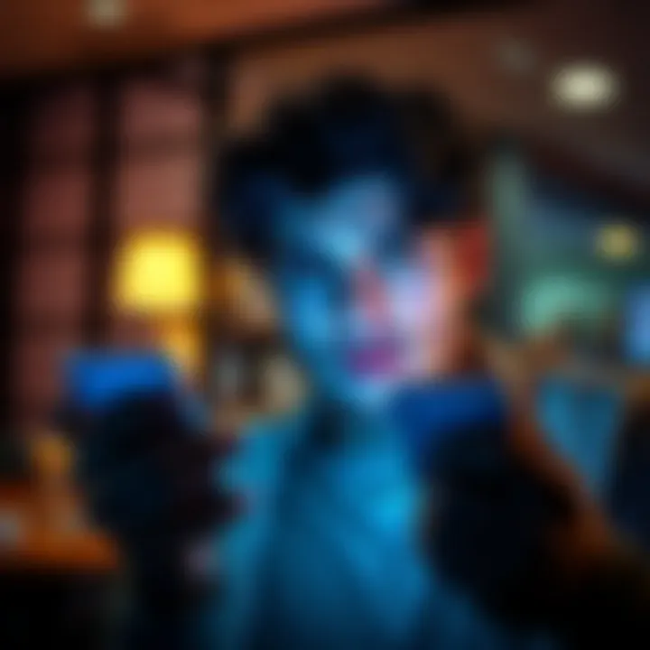 A person looking worried while checking their bank account on a smartphone, showing a negative balance and a notification about an overdraft fee.