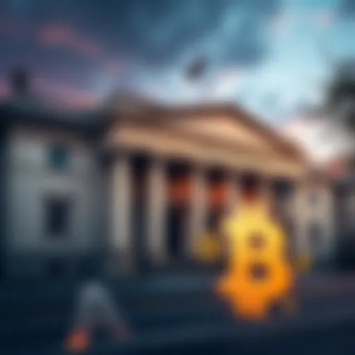 Exterior view of the Bank of England building with digital asset symbols in the foreground, representing confusion about Hedera.