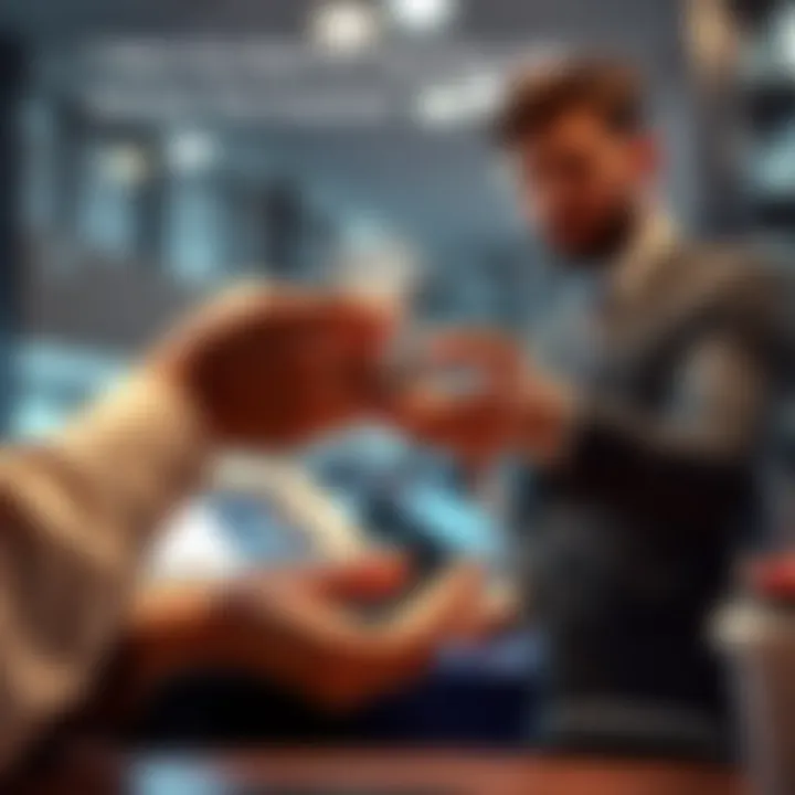 Bank teller handing over unexpected item A bank teller gives a surprised customer an unusual item instead of quarters