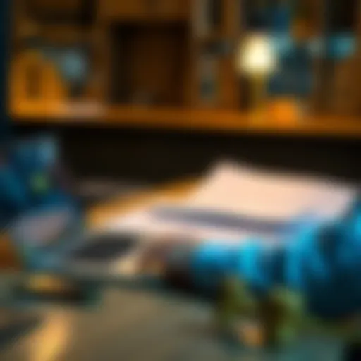 A person studying cryptocurrency regulations with a laptop and documents on a table, emphasizing the connection between banking laws and crypto finance.