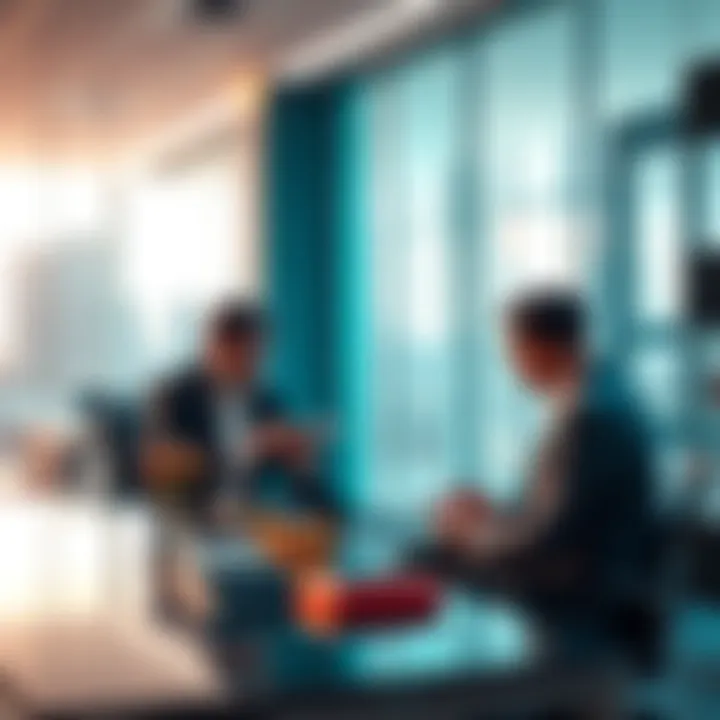 A group of bank executives discussing cryptocurrency regulations in a modern office setting