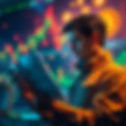 A person analyzing their bank statement with financial charts and Bitcoin symbols in the background