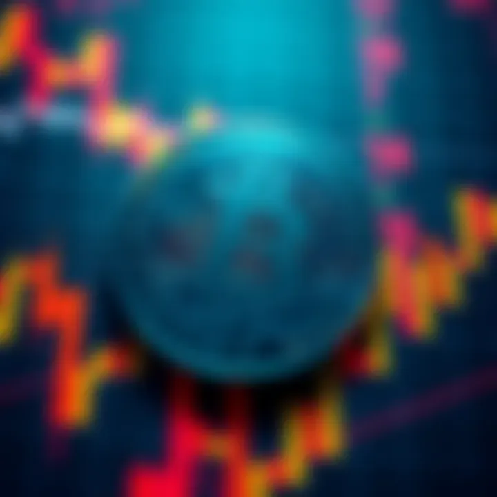 Bcash logo in front of a downward trending graph, illustrating its recent drop in the crypto market.