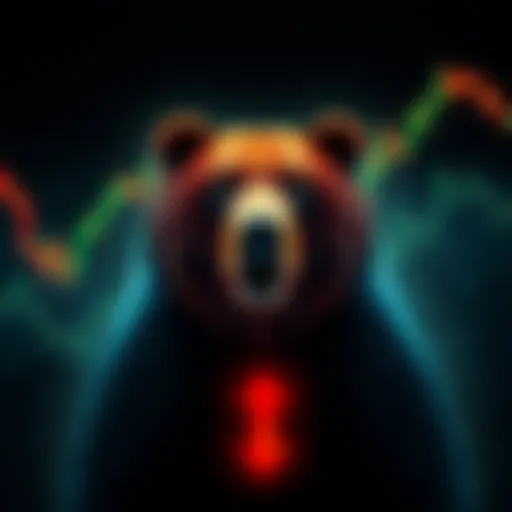 A bear symbolizing a declining market, with downward arrows and stock charts in the background.