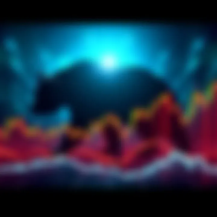 A downward trending stock market graph with a bear silhouette in the background