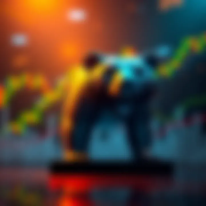 A bear icon with stock market symbols in the background, representing bearish market conditions
