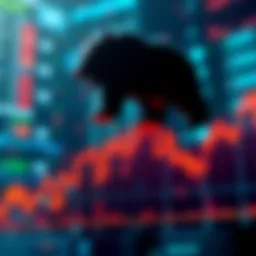 A graph showing a downward trend in the stock market with a bear symbol above it, representing the ongoing bear market.