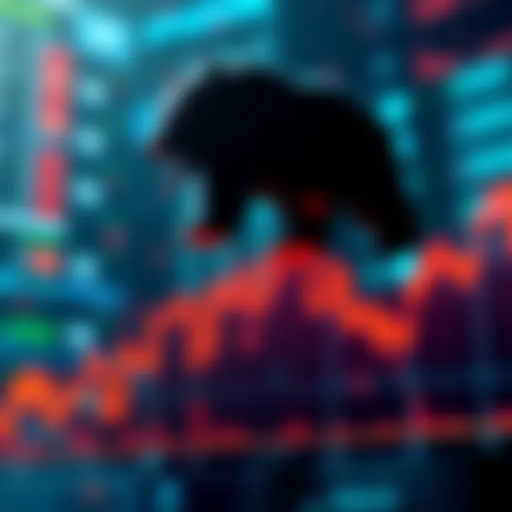 A graph showing a downward trend in the stock market with a bear symbol above it, representing the ongoing bear market.