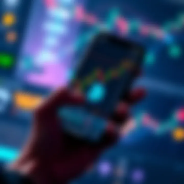 A person holding a smartphone displaying cryptocurrency charts with Bitcoin logo visible