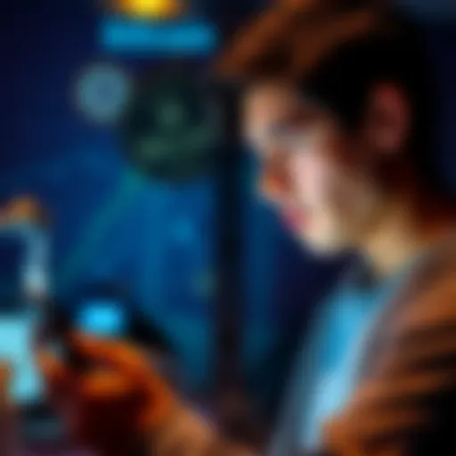 A person looking confused while using a smartphone to check Bitcoin transactions and scrolling through online forums for advice.