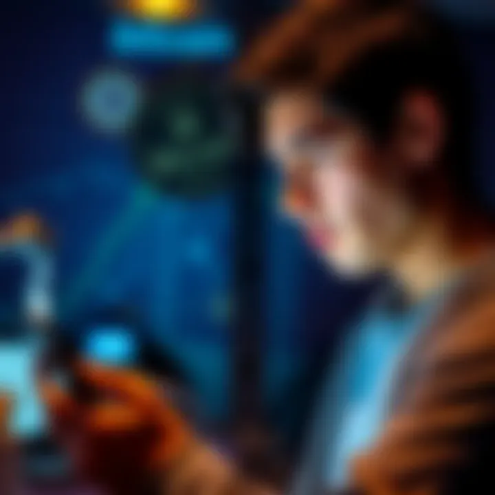 Beginner Seeking Help with Bitcoin A person looking confused while using a smartphone to check Bitcoin transactions and scrolling through online forums for advice.