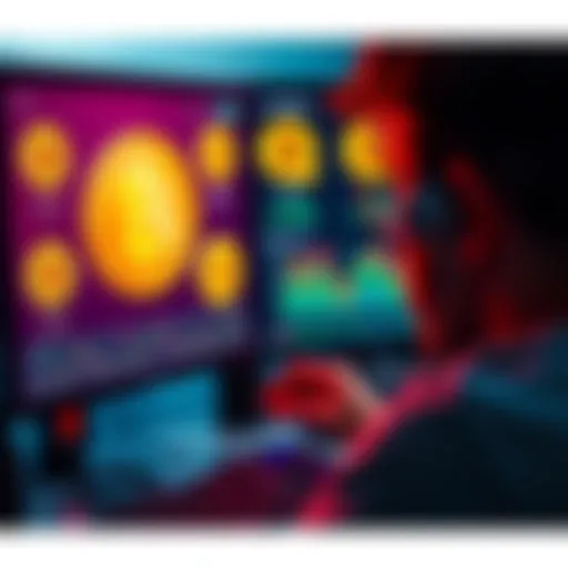A person looking at a computer screen with Bitcoin logos and investment charts, considering safe investment options