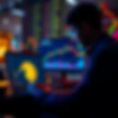 Beginner investing in Bitcoin A person looking at a laptop with a Bitcoin chart on the screen, contemplating an investment decision.