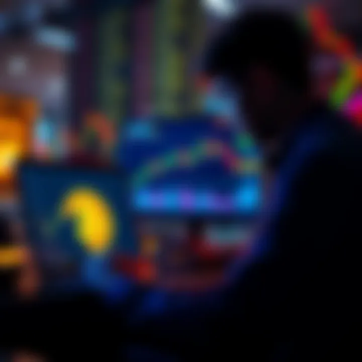 Beginner investing in Bitcoin A person looking at a laptop with a Bitcoin chart on the screen, contemplating an investment decision.