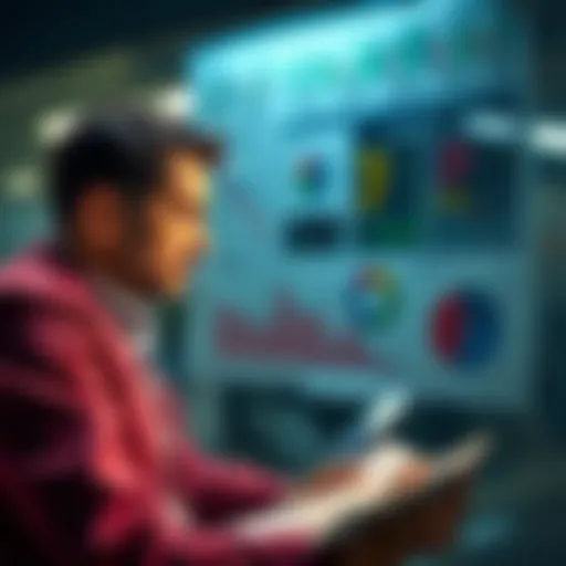 A beginner investor analyzing charts and graphs with a calculator and notepad, looking thoughtful about investment strategies.