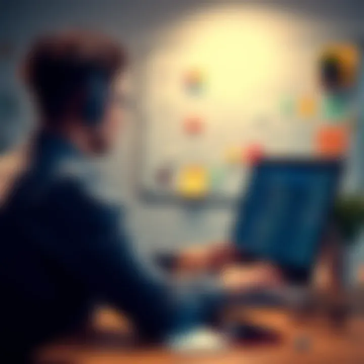 A beginner programmer focused on coding a challenging Web3 project on a laptop, surrounded by notes and a whiteboard filled with ideas.