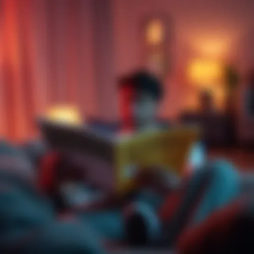 A person looking relaxed and comfortable while reading a guide on bottoming techniques, with notes and a cozy setting in the background.