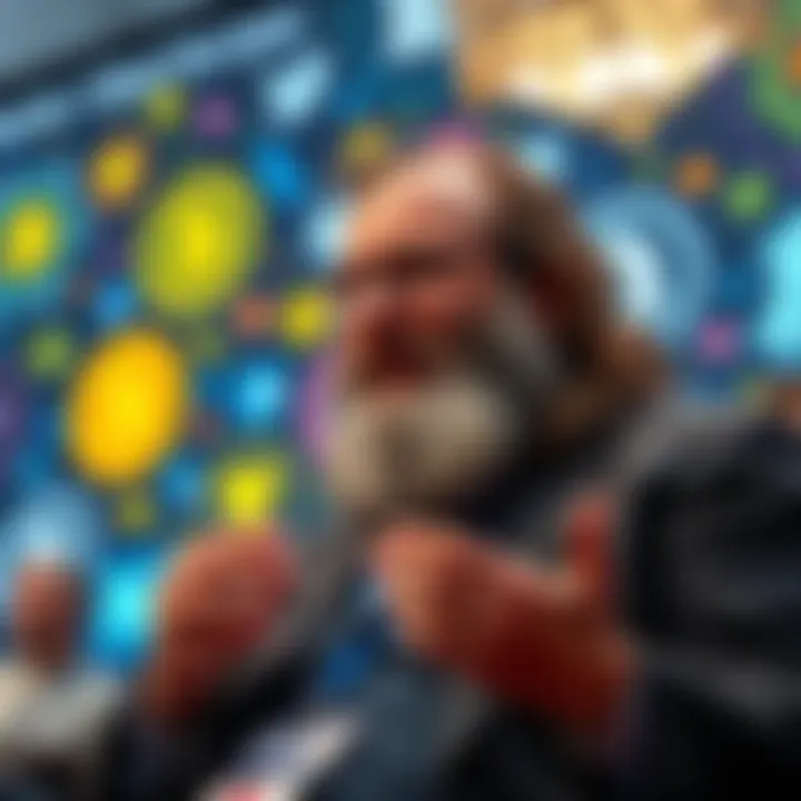 Dr. Ben Goertzel discusses blockchain interoperability at a conference, with visuals of various blockchain logos in the background.