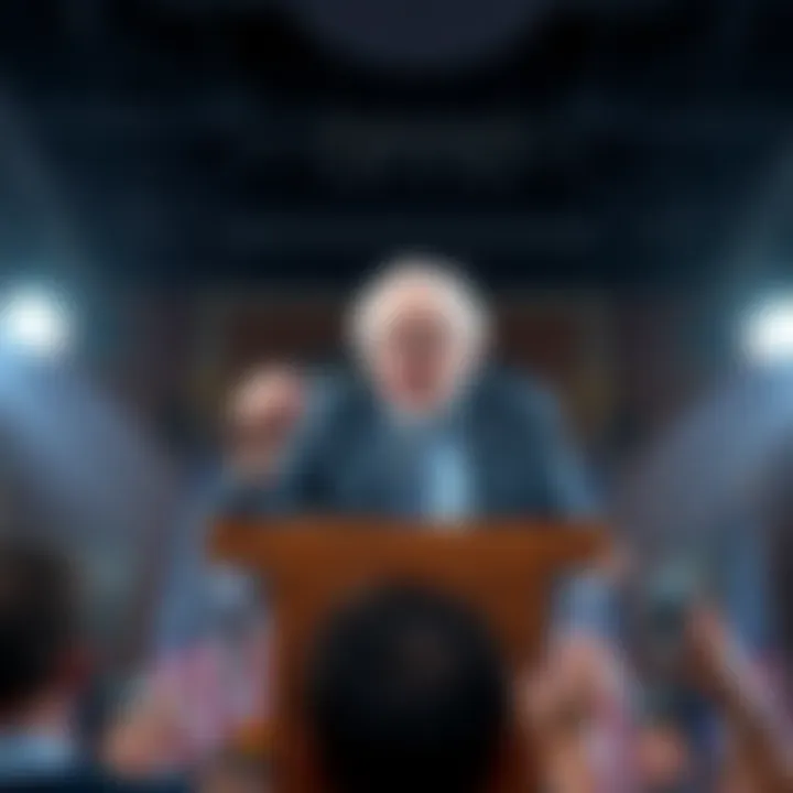 Senator Bernie Sanders at a press conference discussing allegations against the Trump family regarding cryptocurrency profits