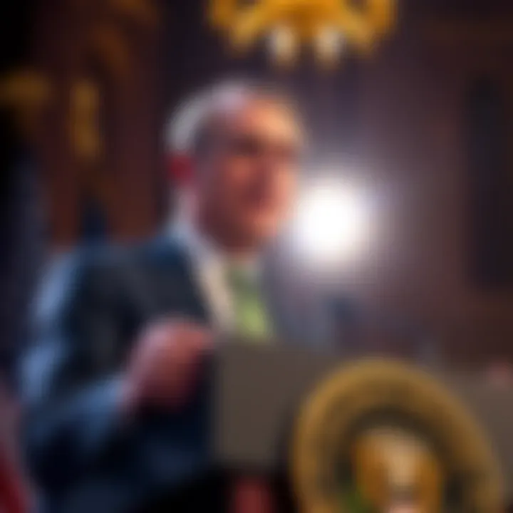 Treasury Secretary Bessent speaking at a podium about Coinbase and cryptocurrency regulations