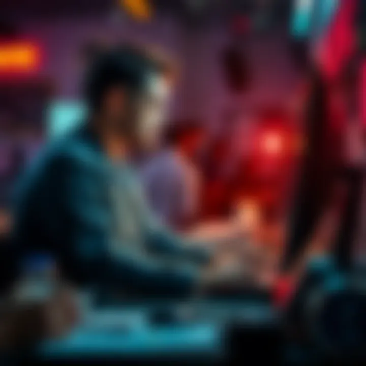 A frustrated auction participant at a computer, showing numerous bids placed but no wins, reflecting confusion and suspicion