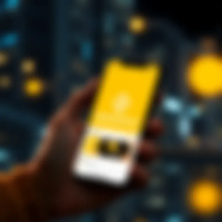 Binance App on Smartphone A person holding a smartphone displaying the Binance app, looking for guidance on using it for crypto trading.