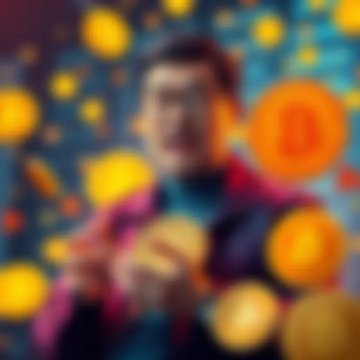 Binance founder CZ giving advice about Bitcoin during a market dip, surrounded by crypto symbols.