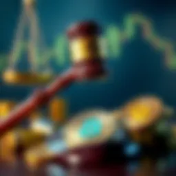 A gavel and cryptocurrency symbols representing Binance and CEO CZ facing a civil lawsuit