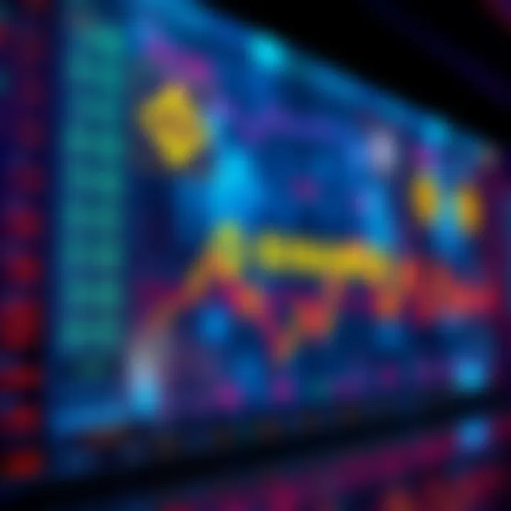 A digital display showing stock prices and blockchain graphics representing Binance's new trading platform.