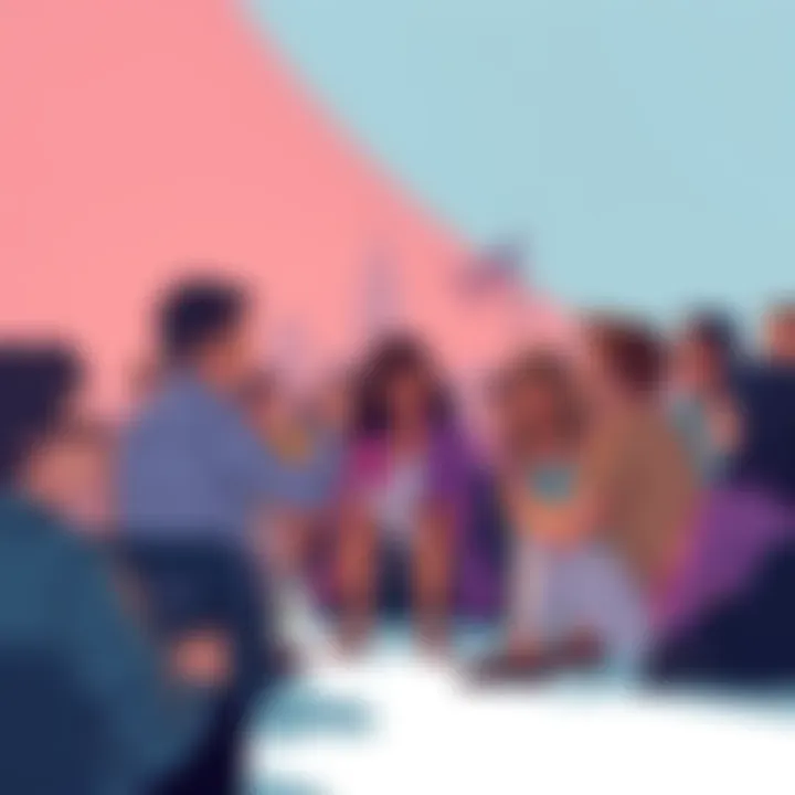 Illustration showing people discussing BIP-110 and its potential effects on the community, highlighting various viewpoints.