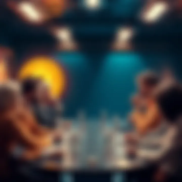 Two groups of people discussing the BIP-110 and Bitcoin Core debate at a roundtable, showcasing different opinions and perspectives.