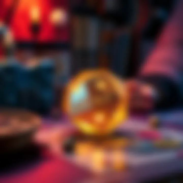 A luxury d2048 die called Bip39 Ball placed on a D&D gaming table with game materials and crypto-themed elements around it.