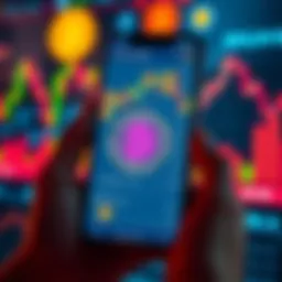 Bitcoin Benefits A person holding a smartphone displaying a Bitcoin wallet. The background shows financial charts and cryptocurrency symbols, highlighting the advantages of Bitcoin.