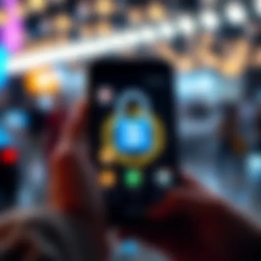 A smartphone displaying popular apps for buying Bitcoin with a secure lock symbol