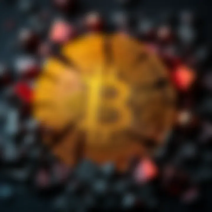 A visual representation of a Bitcoin symbol cracking and fraying, symbolizing potential collapse and economic impact.