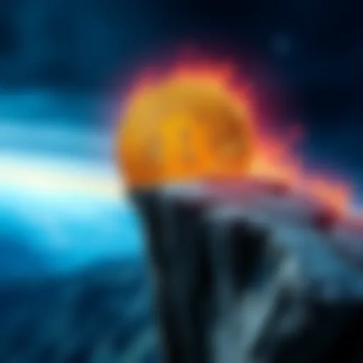 Visual of a Bitcoin coin teetering on a cliff, symbolizing potential collapse amid market chaos.
