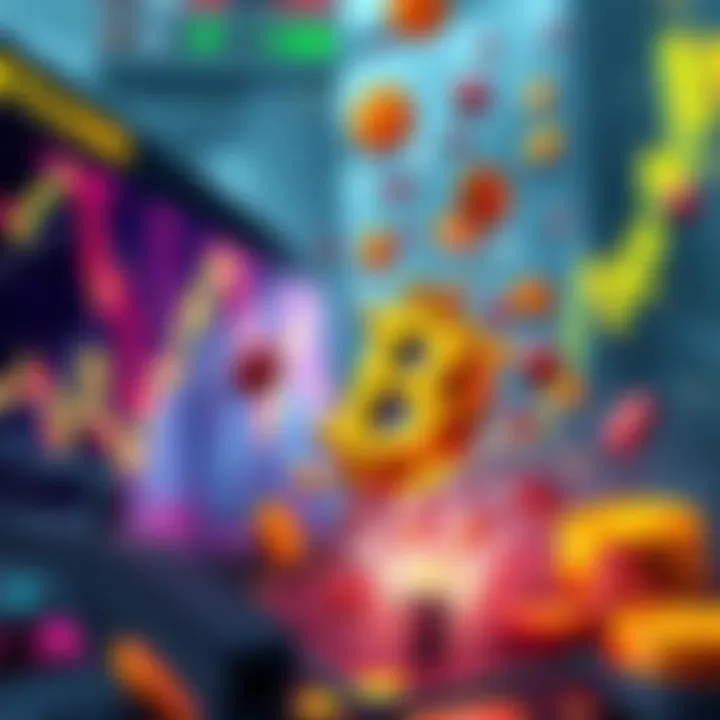 A cartoonish scene depicting a Bitcoin symbol falling dramatically while stock market graphs remain steady in the background, evoking humor and surprise.