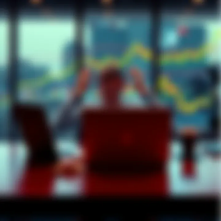 A person sitting at a table with a laptop, looking conflicted about whether to keep or withdraw their Bitcoin gifts, with charts and coins visible on the screen.