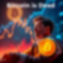 A graph showing a downward trend in Bitcoin value with a worried investor looking at it.