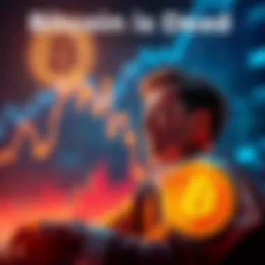 A graph showing a downward trend in Bitcoin value with a worried investor looking at it.