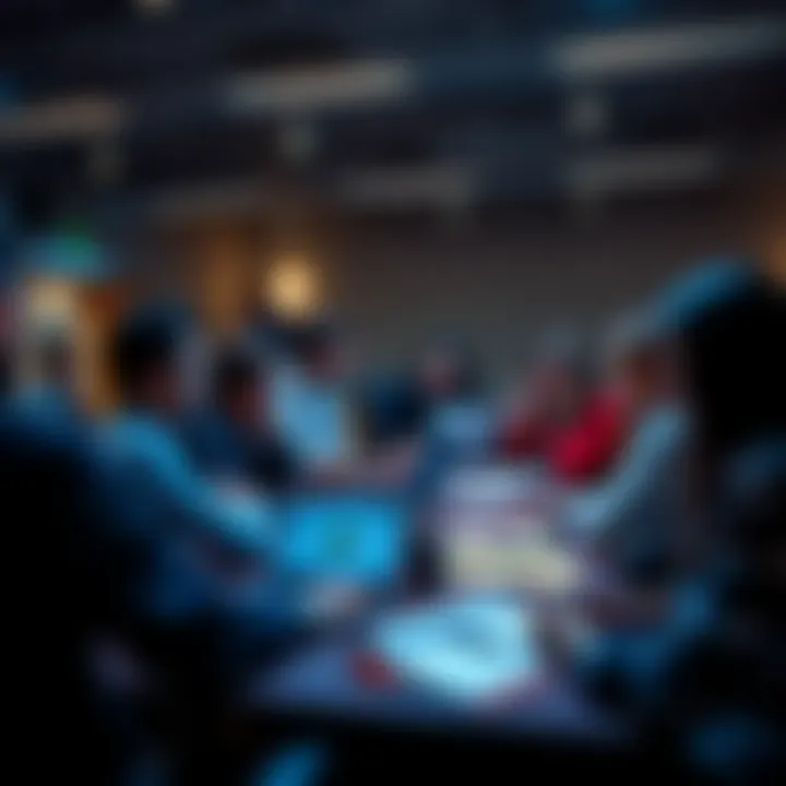 Bitcoin discussion forum People engaging in a discussion about Bitcoin with laptops and notes